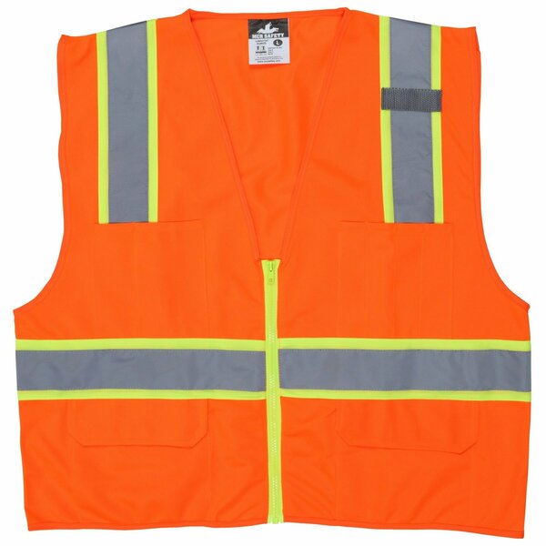 Mcr Safety Garments, Class 2, Orange Vest, 2'' Silver/3''Lime, L SURVOL
